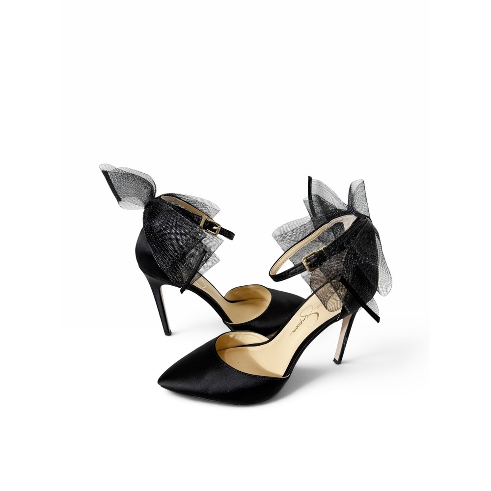 Jessica Simpson Phindies Black Coquette  Whimsygoth is Bow D'Orsey Pumps Size 8